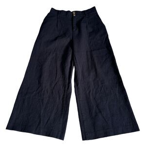 ZARA Blue Half Elasticated Waist Band Wide Leg Cropped Textured Pants Size M